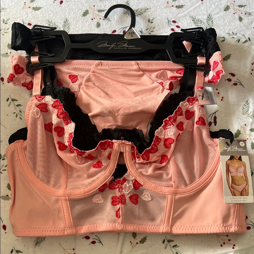 Pink Bra with Red Heart Details 4 piece set
Black heart bra